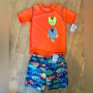 NWT Carter’s Rash guard Swim Set 4T Boys Fish Top and Trunks